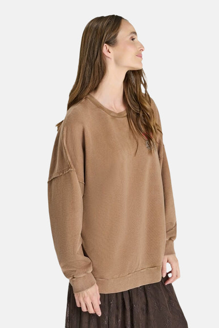 Sweat col rond beige - Le Temps des Cerises
