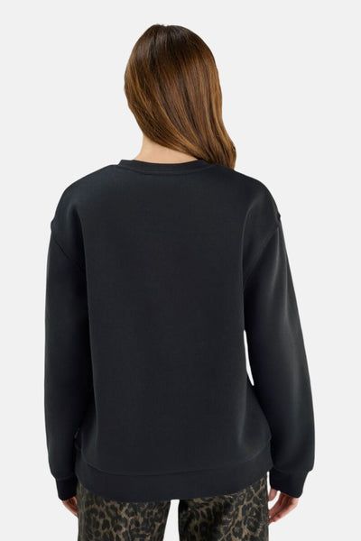Donkerblauwe sweater van Le Temps des Cerises, effen, lange mouwen, achterzicht.