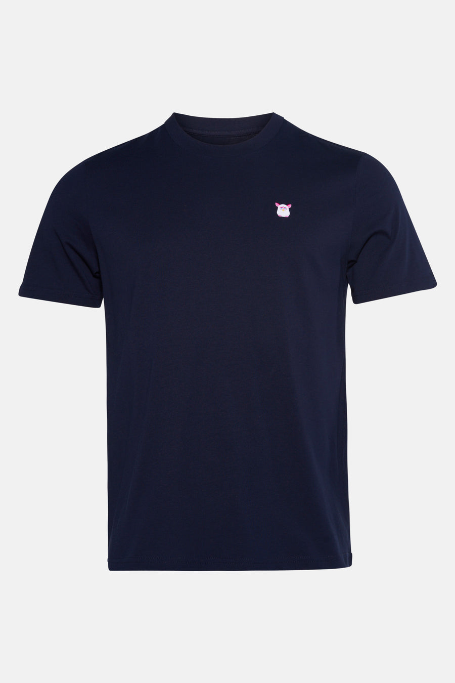 T-shirt à manches courtes bleu de STROM, avec un motif brodé sur la poitrine, sur fond uni.