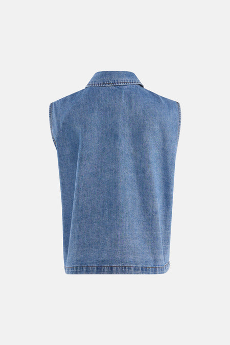 Veste en denim bleu moyen de Le Temps des Cerises, vue de dos.