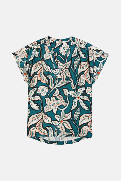 Blouse à manches courtes multicolore de GARCIA, avec motif floral et détails imprimés.