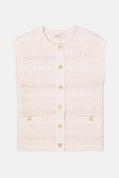 Ecru gilet van GARCIA met ajourdetails, gouden knopen en kleine opgestikte zakken.