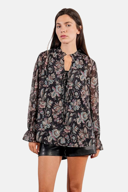 Multikleurige blouse met lange mouwen van Molly Bracken, paisley bloemenprint en geplooide details.