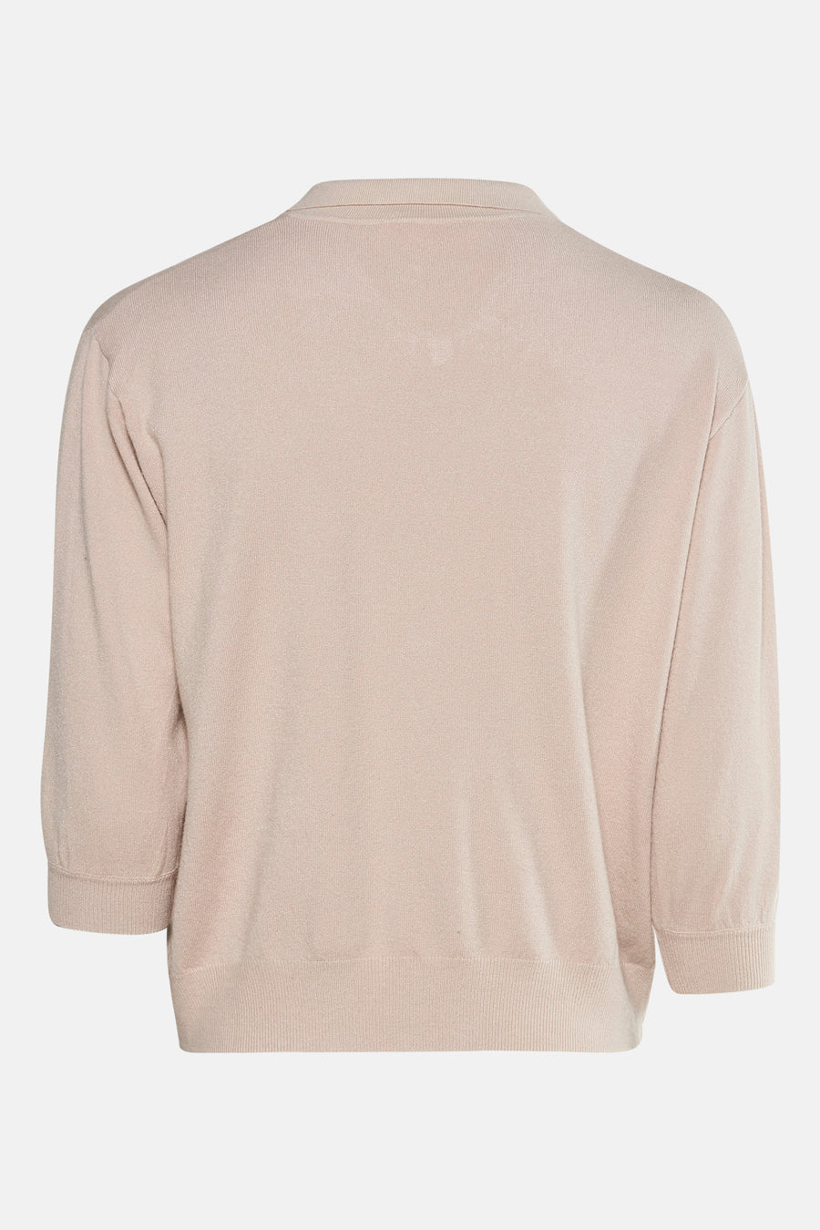 Beige gebreide trui van AMELIE ET AMELIE met driekwartmouwen, van achteren getoond.