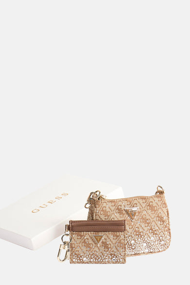 Ensemble cadeau marron de Guess, avec motif décoratif et petits strass brillants.