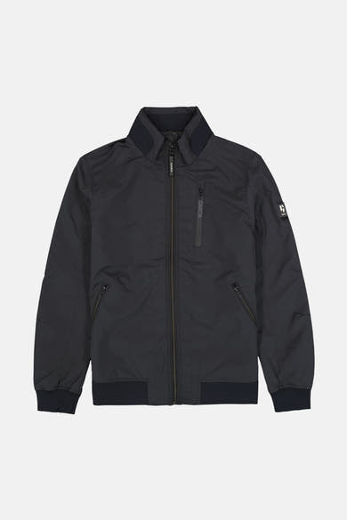 Veste courte bleue par GARCIA, avec fermeture éclair centrale et poches zippées.