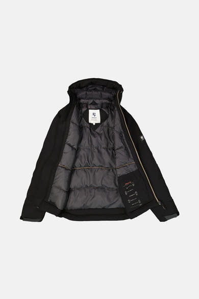 Veste de pluie noire de GARCIA avec capuche et doublure matelassée apparente.