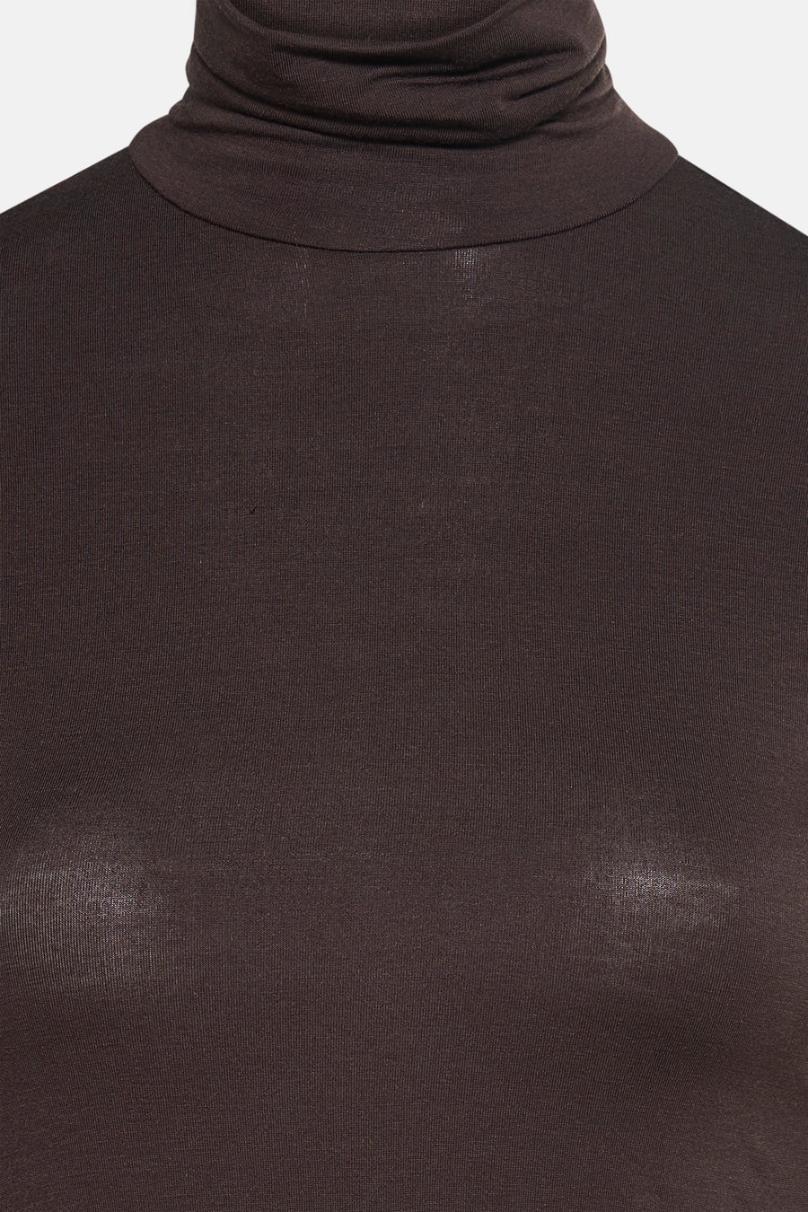 T-shirt à manches longues brun par AMELIE ET AMELIE, col roulé et tissu côtelé subtilement transparent.
