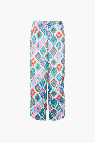 Pantalon bleu à motif losanges, par Gold & Silver, coupe ample et décontractée, sur fond blanc.