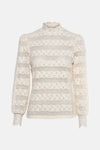 Ecru blouse met lange mouwen van GARCIA, met bloemenkantpatroon en pofmouwen.