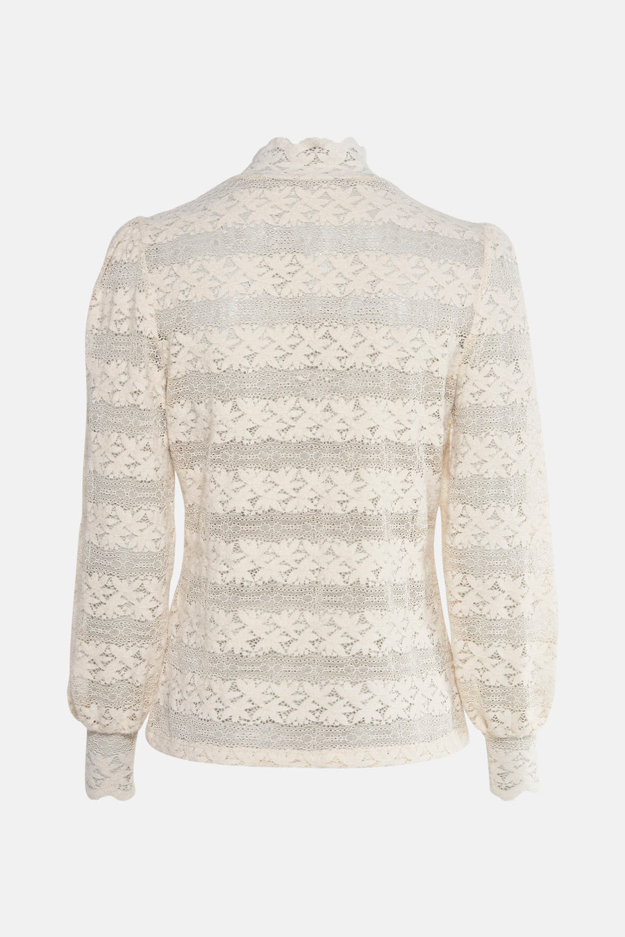 Ecru blouse met lange mouwen van GARCIA, in delicate bloemenkant, achterzijde.