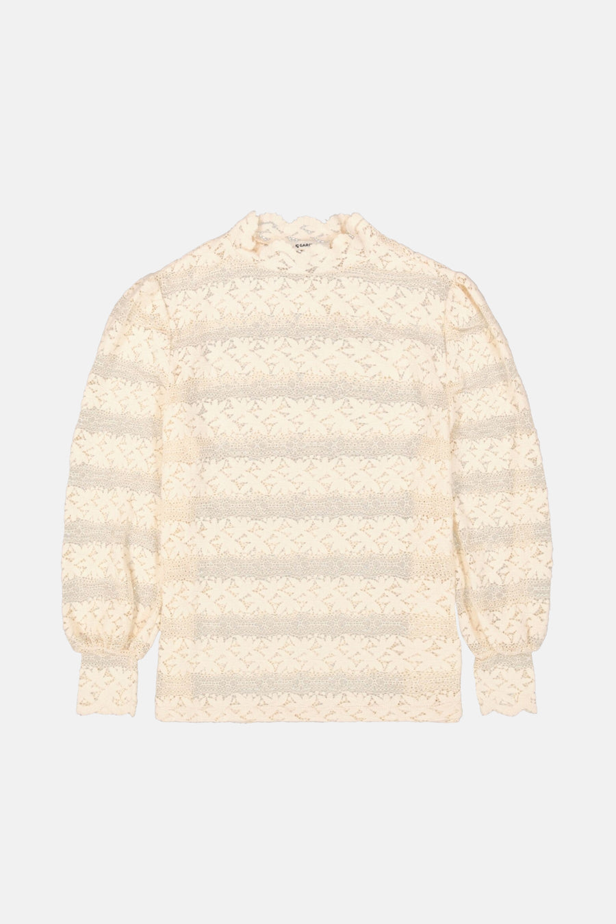 Ecru blouse met lange mouwen van GARCIA, met bloemenkantpatroon en pofmouwen.