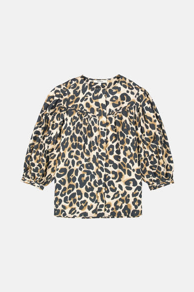 Multikleuren bedrukte blouse van GARCIA, met driekwart pofmouwen en luipaardprint.