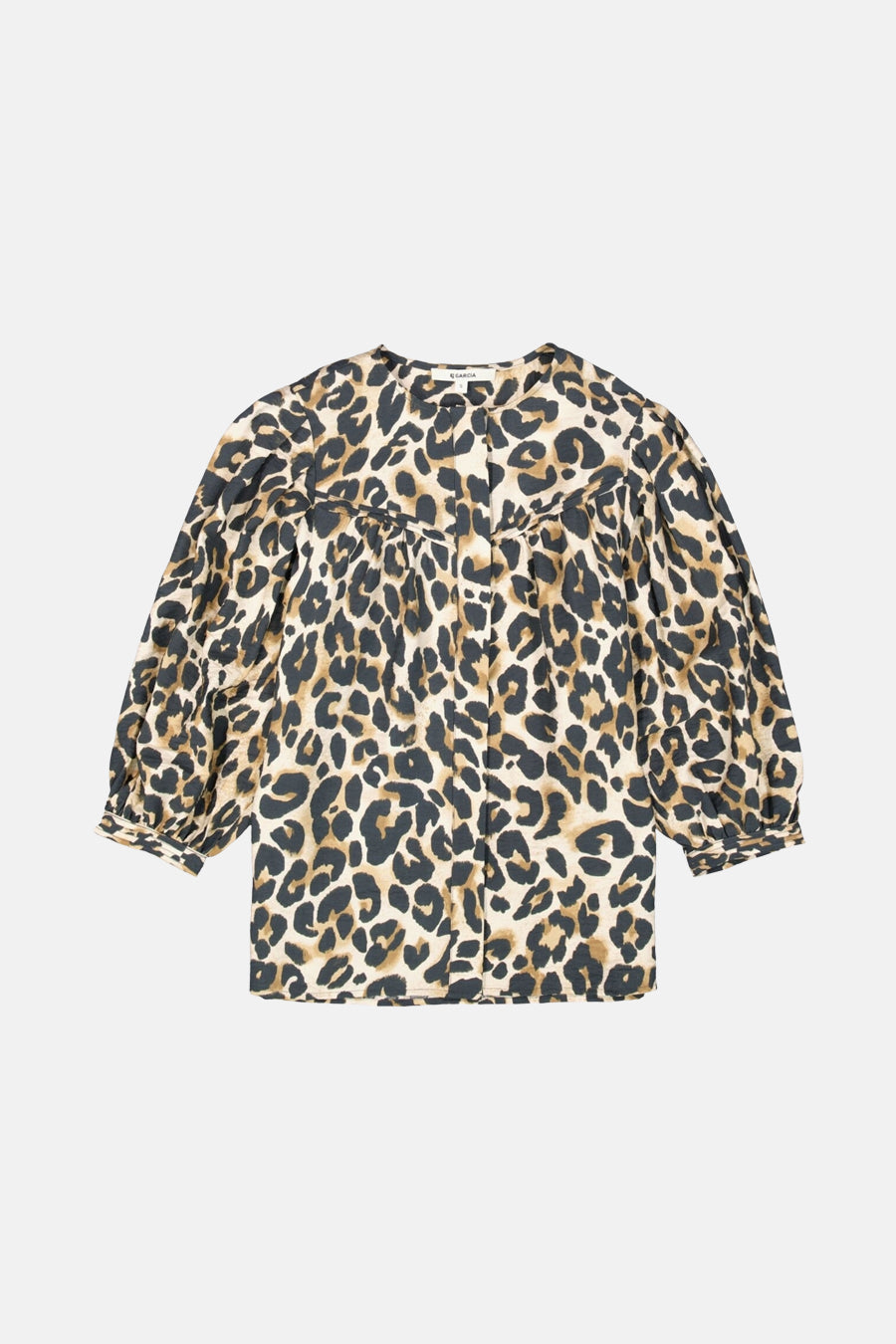 Multikleuren bedrukte blouse van GARCIA, met driekwart pofmouwen en luipaardprint.