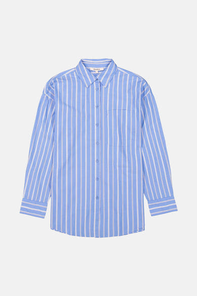 Blauwe gestreepte blouse met lange mouwen van GARCIA met borstzak en knoopsluiting.