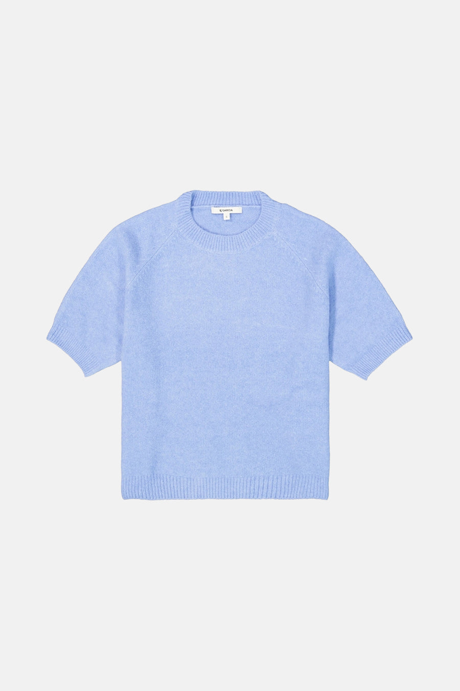 Ronde hals trui blauw van GARCIA, in fijne breiwerk en raglan korte mouwen.