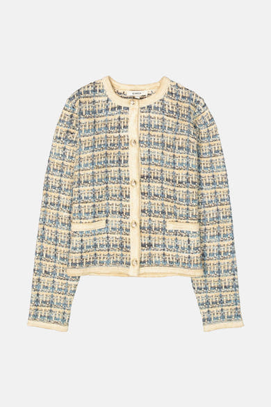 Multikleurige cardigan van GARCIA, van tweed met gouden knopen en opgestikte zakken.