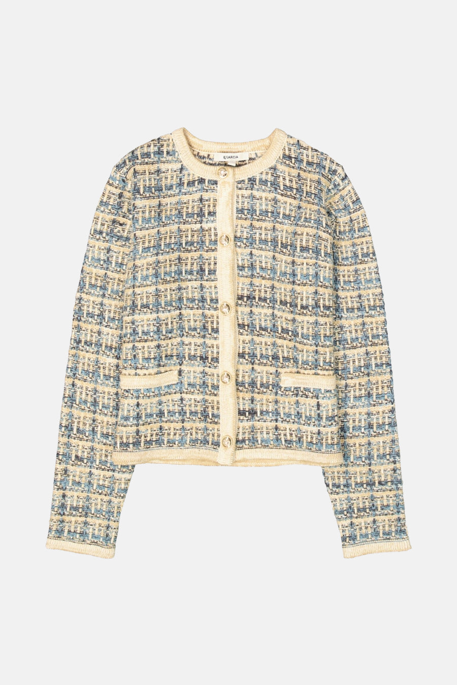 Multikleurige cardigan van GARCIA, van tweed met gouden knopen en opgestikte zakken.