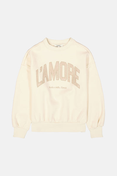 Sweat écru de GARCIA avec le texte "L'AMORE" en relief sur le devant.
