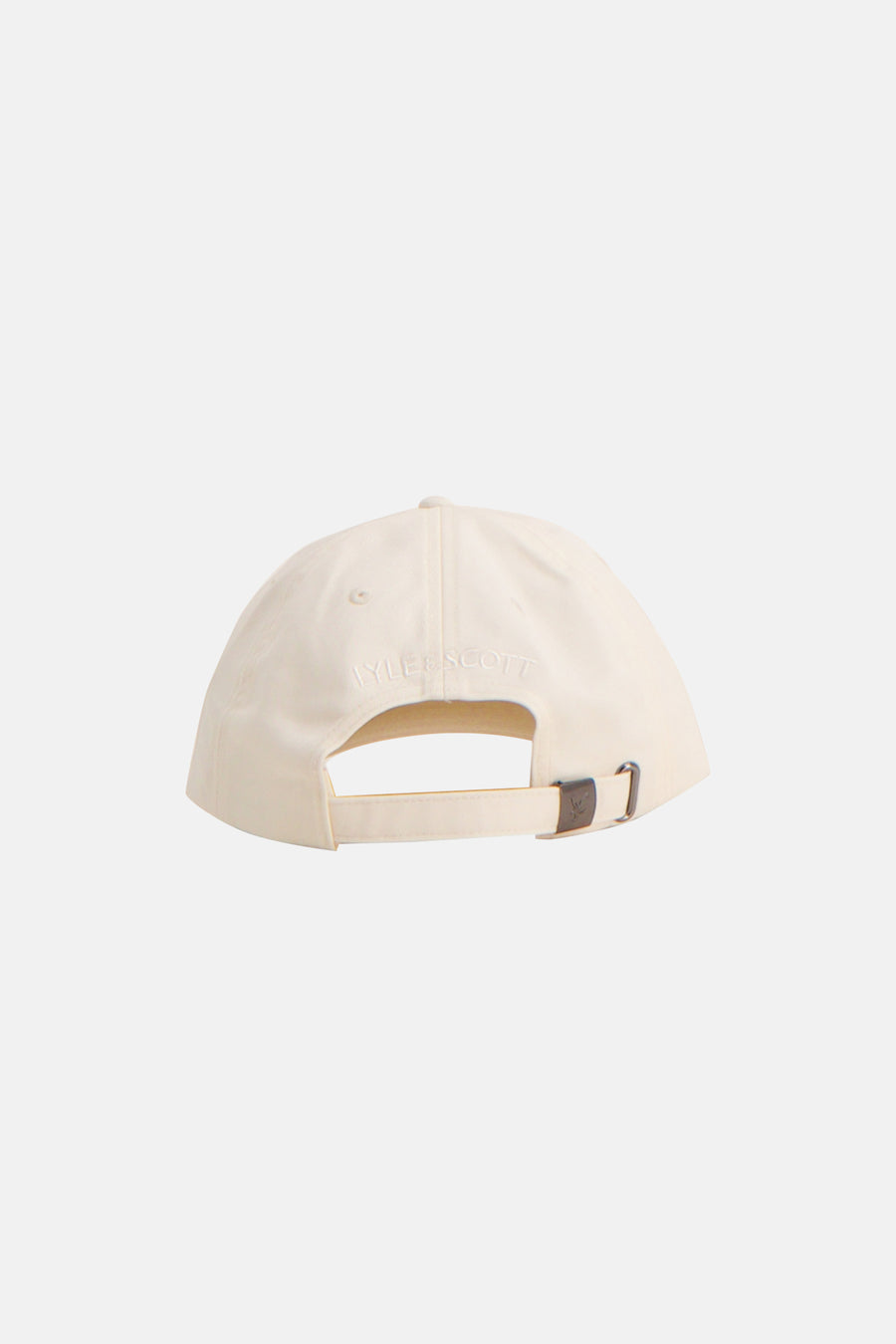 Casquette écrue de Lyle & Scott, avec inscription ton sur ton à l'arrière et boucle de réglage marron.