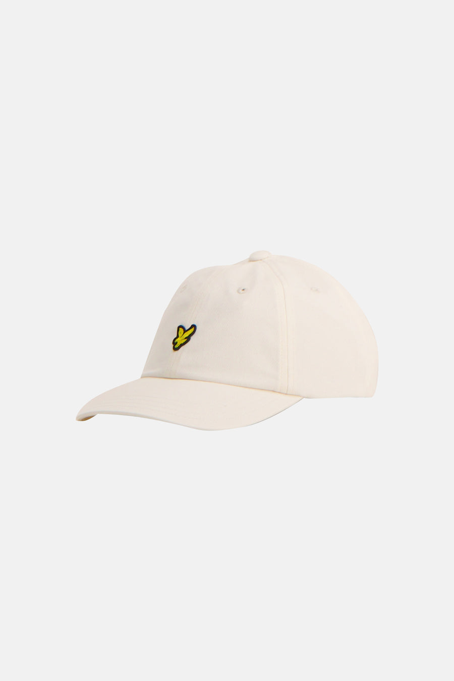 Casquette écru de LYLE & SCOTT, avec un logo brodé en jaune et noir sur le devant.