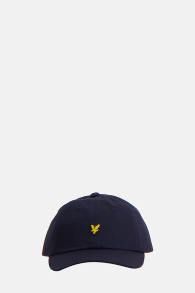 Casquette bleue de LYLE & SCOTT, ornée d'un logo d'aigle jaune sur le devant.
