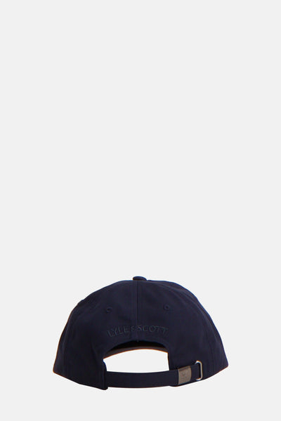 Casquette bleu marine de LYLE & SCOTT, avec logo brodé à l'arrière et boucle de réglage métallique.