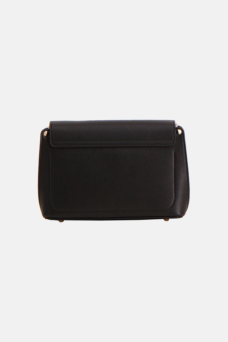 Sac à bandoulière noir Guess, avec rabat texturé et détails de finitions dorées.