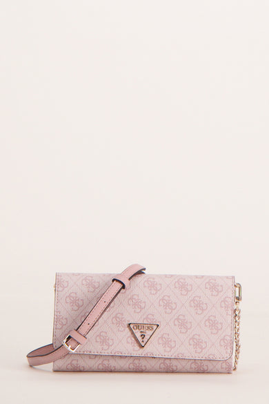 Sac à bandoulière rose de Guess avec imprimé logo et bandoulière réglable en cuir.
