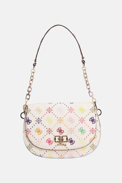 Multikleuren schoudertas van Guess, met een printpatroon en een ketting schouderriem.