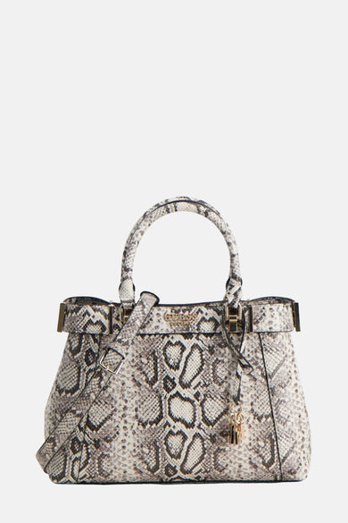 Beige handtas van imitatieleer met slangenprint van Guess, met schouderriem en gouden details.