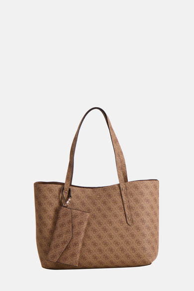 Bruine schoudertas met logoprint van Guess, met een afneembare bijpassende etui.