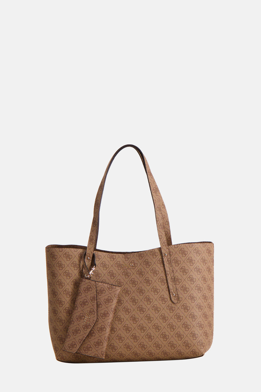Bruine schoudertas met logoprint van Guess, met een afneembare bijpassende etui.