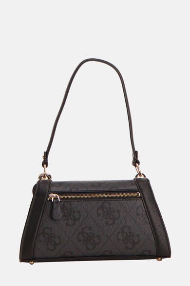 Sac à bandoulière noir de Guess, orné d'un motif de monogramme ton sur ton et d'une fermeture éclair dorée.