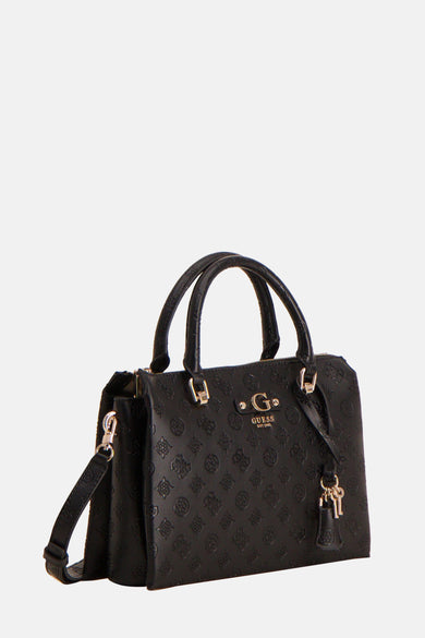 Sac à main noir en similicuir by Guess, avec motif embossé et bandoulière amovible.