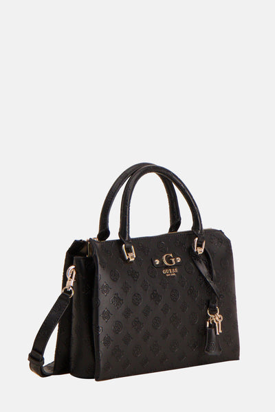Sac à main noir en similicuir by Guess, avec motif embossé et bandoulière amovible.