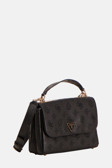 Sac à bandoulière noir de Guess, avec motif ton sur ton et bandoulière réglable.