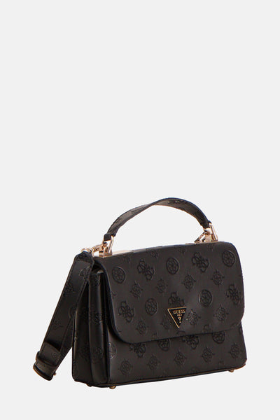 Sac à bandoulière noir de Guess, avec motif ton sur ton et bandoulière réglable.