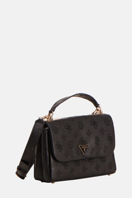 Sac à bandoulière noir de Guess, avec motif ton sur ton et bandoulière réglable.