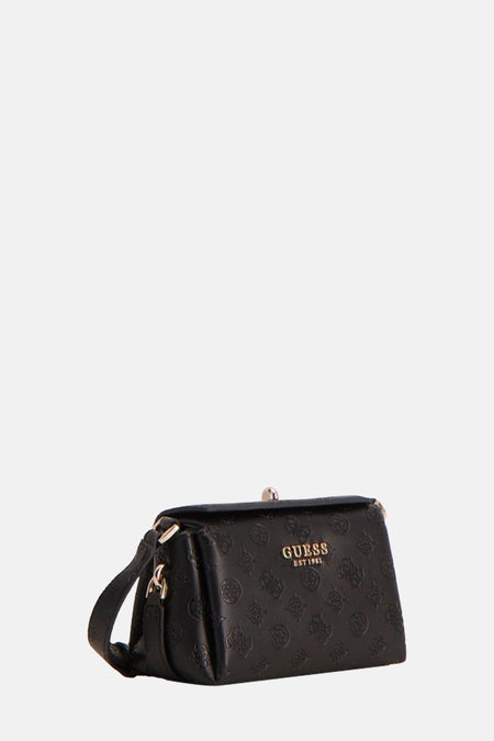 Zwarte schoudertas van imitatieleer van Guess, met monogramlogo-print en bijpassende schouderriem.