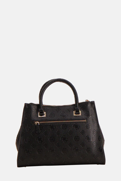 Sac à main noir de Guess, avec un motif de logo en relief sur toute la surface.