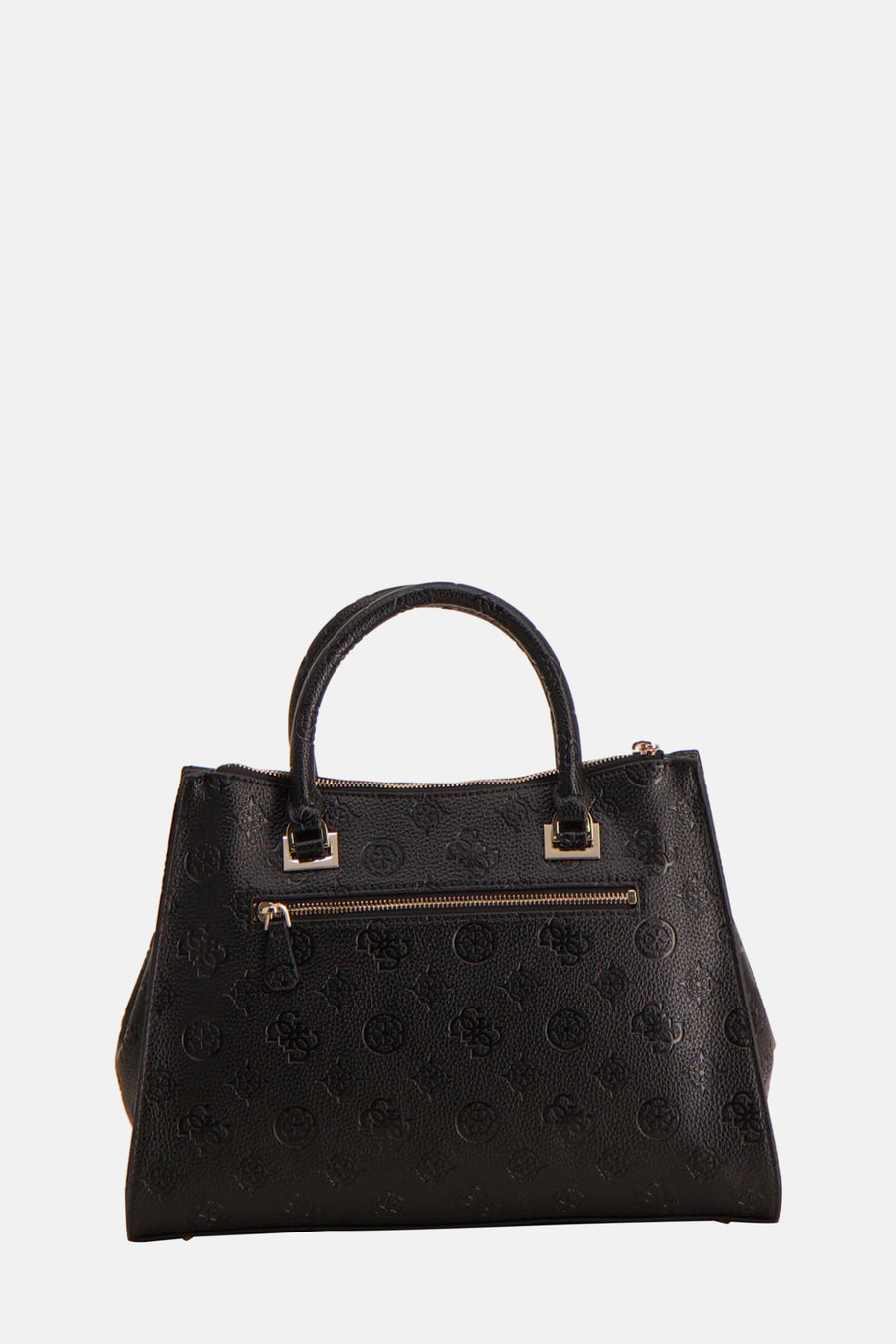 Sac à main noir de Guess, avec un motif de logo en relief sur toute la surface.