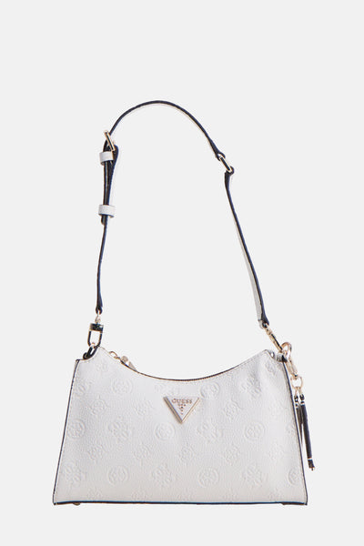 Sac à bandoulière blanc de Guess, avec un motif logo en relief et une bandoulière réglable.
