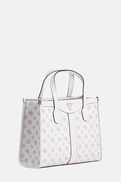 Witte handtas met logoprint van Guess, met dubbele handvatten en nette afwerking.