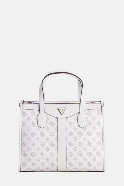 Witte Guess handtas, met logoprint en dubbele stevige handgreep.