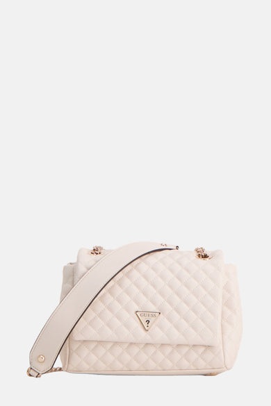 Witte Guess schoudertas met gewatteerd patroon en verstelbare schouderriem.