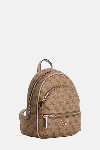 Bruine Guess rugzak met all-over logoprint en gouden afwerkingen