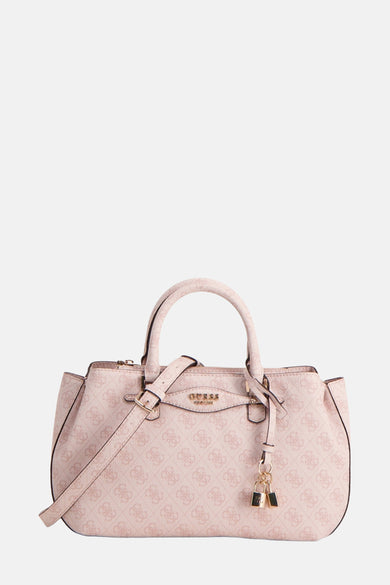 Roze handtas van imitatieleer van Guess met monogrampatroon en decoratief hangslot.