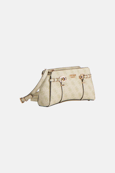 Groene Guess schoudertas met logoprint en gouden details.