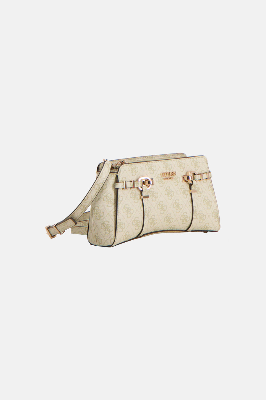 Groene Guess schoudertas met logoprint en gouden details.